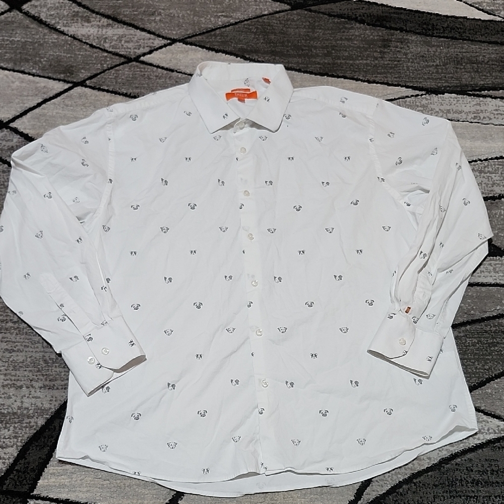TALLIA MEANS WHITE DOG PRINT LONGSLEEVED BUTTON SHIRT XXL